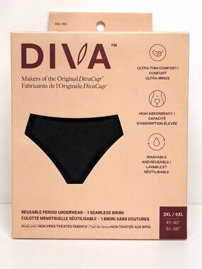 DIVA Reusable Period Underwear Seamless Bikini Black 3XL/4XL NWT